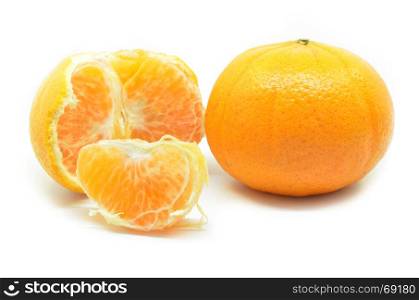 Mandarin oranges with segments, isolated on white background