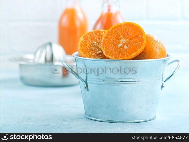 mandarins in metal bowl and on a table