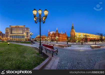 Manege Square and Moscow Kremlin in the Evening, Moscow, Russia