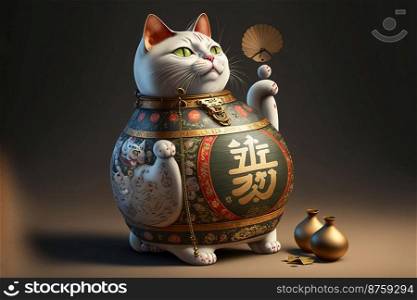 Maneki Neko cat. Common Japanese sculpture bring good luck to the owner