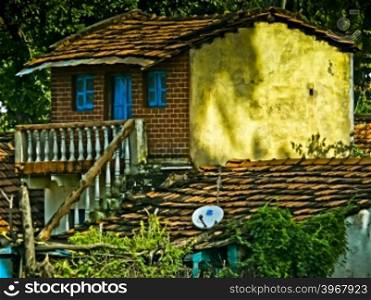 Mangalore tile roof village and greenery, Rural Houses, Ratnagiri, Maharashtra, India