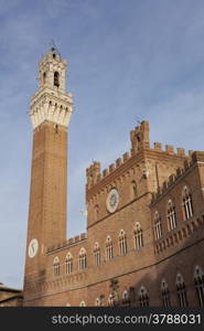 Mangia tower, Palazzo Pubblico town hall, Piazza del Campo, Siena, Tuscany, Italy