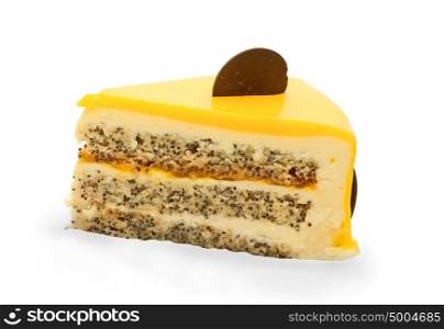 mango cake with poppy isolated on white background
