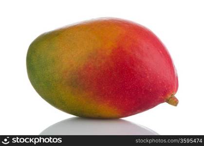 Mango fruit on white reflective background.