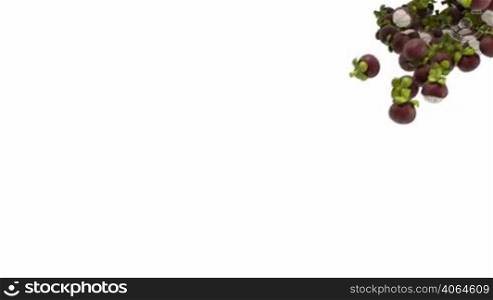 Mangosteen flow with slow motion over white