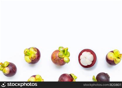 Mangosteen isolated on white background. Top view