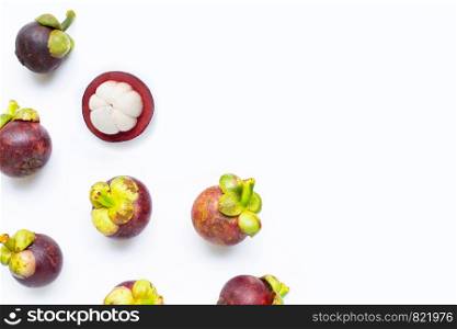 Mangosteen isolated on white background. Top view