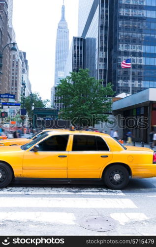 Manhattan 8th Av New York city yellow taxi cab downtown NYC US