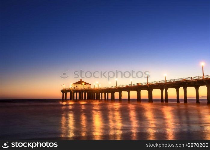 Manhattan Beach Pier at sunset, Los Angeles, California