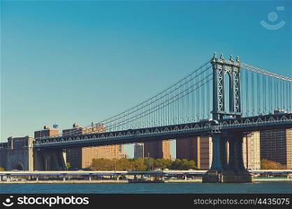 Manhattan Bridge and skyline in New York City
