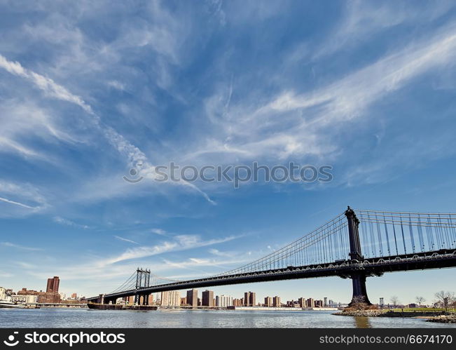 Manhattan Bridge and skyline view from Brooklyn. Manhattan Bridge and skyline view from Brooklyn in New York City