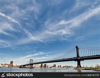 Manhattan Bridge and skyline view from Brooklyn. Manhattan Bridge and skyline view from Brooklyn in New York City