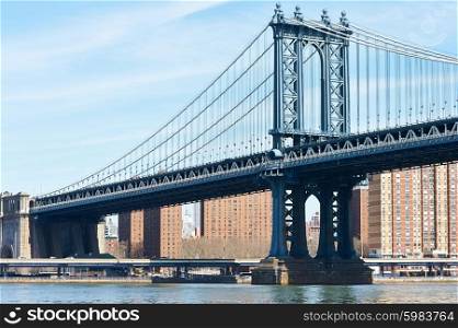 Manhattan Bridge and skyline view in New York City