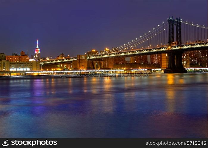 Manhattan Bridge sunset New York NY NYC skyline USA