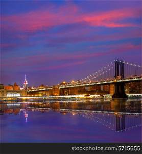 Manhattan Bridge sunset New York NY NYC skyline USA
