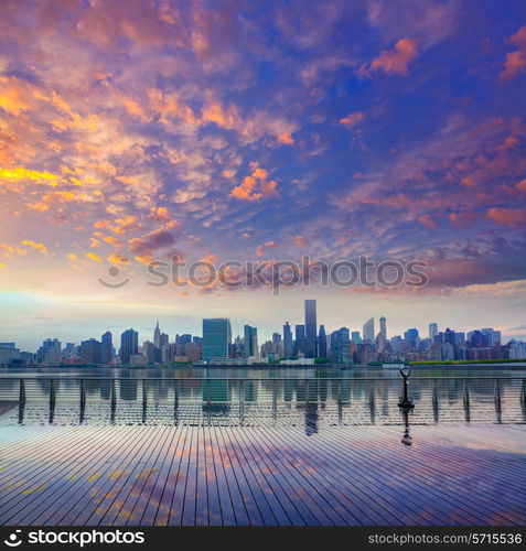 Manhattan New York skyline at sunset from East River dusk USA