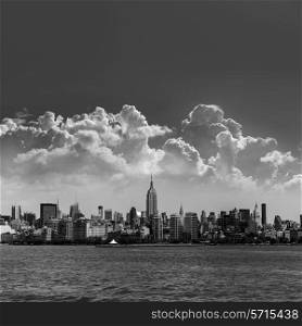 Manhattan New York skyline from Hudson River in USA US