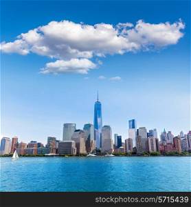 Manhattan New York skyline from Hudson River in USA US