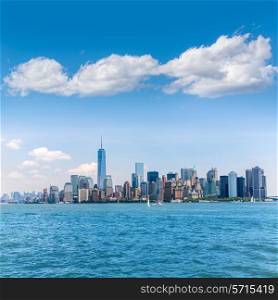 Manhattan New York skyline from NY bay in USA US