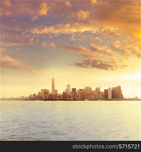 Manhattan New York skyline from NY bay in USA US