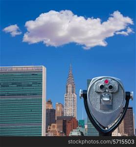 Manhattan New York sunny skyline East River NYC USA telescope photomount
