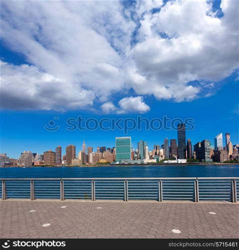 Manhattan New York sunny skyline East River sunshine NYC USA