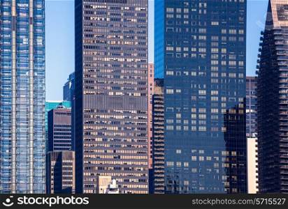 Manhattan New York sunny skyline from East NYC USA