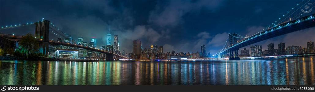 Manhattan panorama from brooklyn side at night. Manhattan panorama at night