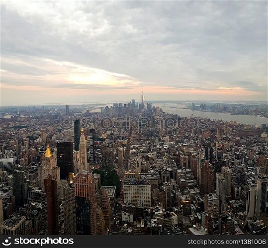 Manhattan Skyline from the Empire State Building at the evening and the dusk, New York City, USA