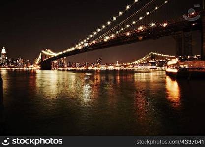Manhattan skyline lit up at night