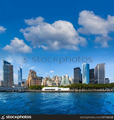 Manhattan skyline New York from East River US USA