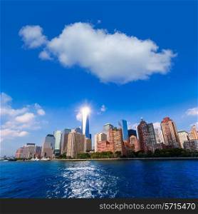 Manhattan skyline New York sunshine US blue sky