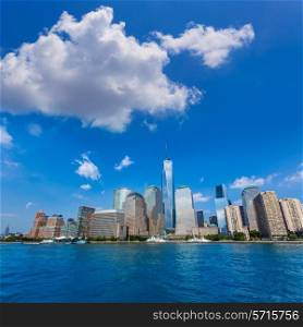 Manhattan skyline New York sunshine US blue sky