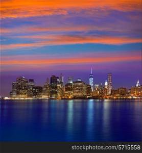 Manhattan sunset skyline New York NYC NY in USA