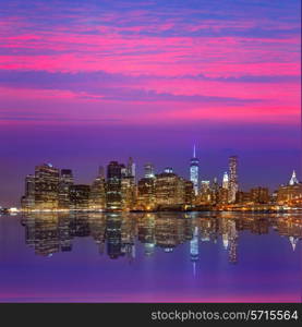 Manhattan sunset skyline New York NYC NY in USA