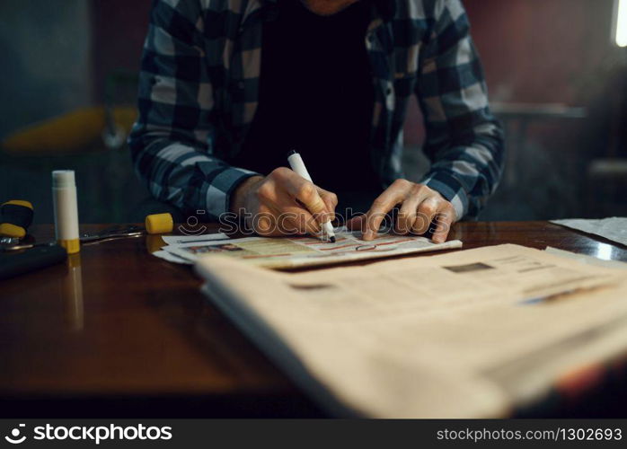 Maniac kidnapper selects a victim from an ad in the newspaper. Kidnapping is a serious crime, male psycho, kidnap horror. Maniac kidnapper selects a victim from an ad