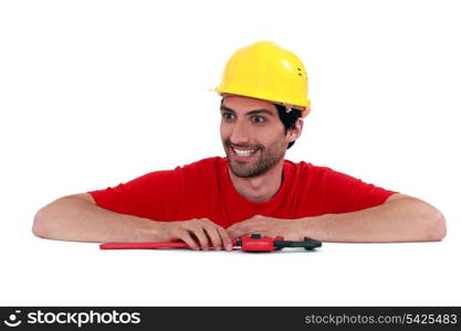 Manic looking manual worker