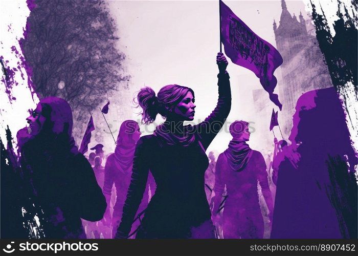 Manifestation on the day of the working woman. Fight for equal rights for women. Generative AI