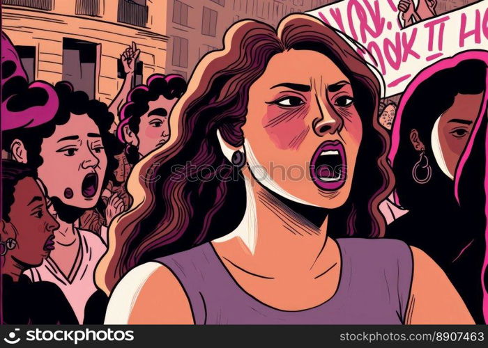 Manifestation on the day of the working woman. Fight for equal rights for women. Generative AI