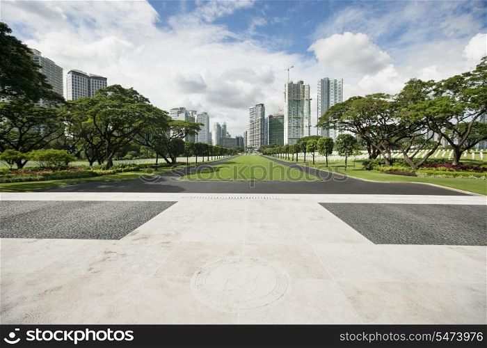 Manila American Cemetery and Memorial with cityscape; Manila; Philippines