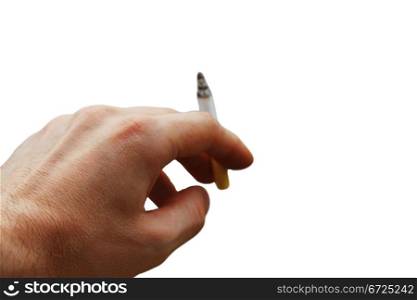 Mans hand hold a cigarette with a ash