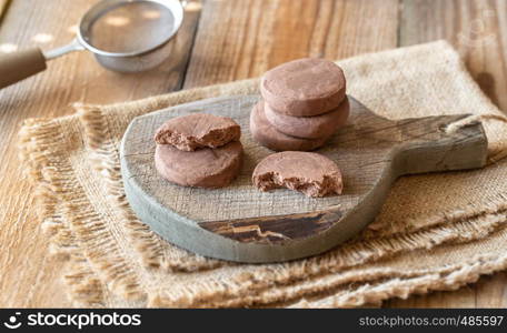 Mantecados - type of Spanish crumbly cookies on the wooden board