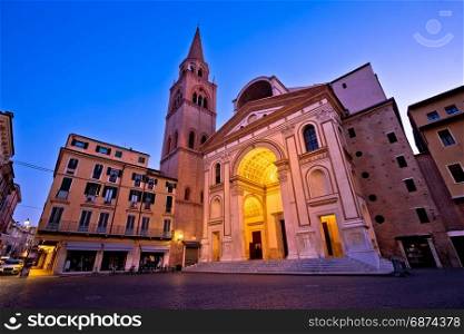 Mantova city Piazza Andrea Mantegna evening view, European capital of culture and UNESCO world heritage site, Lombardy region of Italy