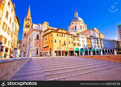 Mantova city Piazza delle Erbe view, European capital of culture and UNESCO world heritage site, Lombardy region of Italy