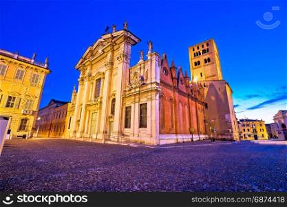 Mantova city Piazza Sordello and cathedral evening view, European capital of culture and UNESCO world heritage site, Lombardy region of Italy