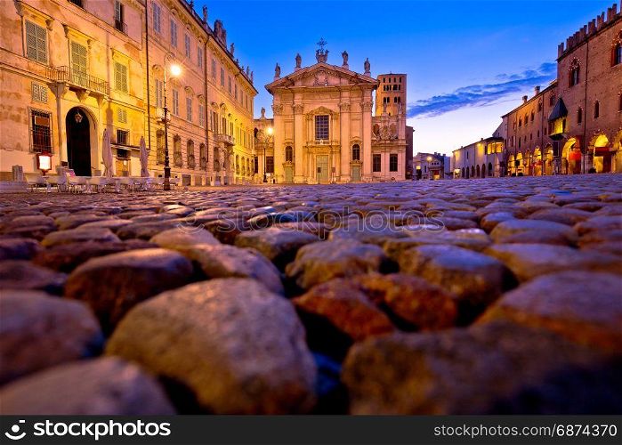 Mantova city Piazza Sordello evening view, European capital of culture and UNESCO world heritage site, Lombardy region of Italy
