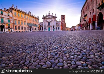 Mantova city Piazza Sordello morning view, European capital of culture and UNESCO world heritage site, Lombardy region of Italy