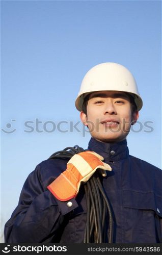 Manual laborer looking at camera