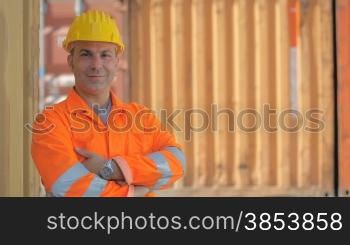 Manual worker in shipping warehouse and logistics facility (sequence)