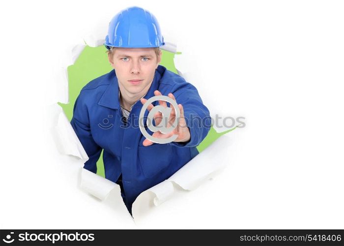 Manual worker with an @ sign